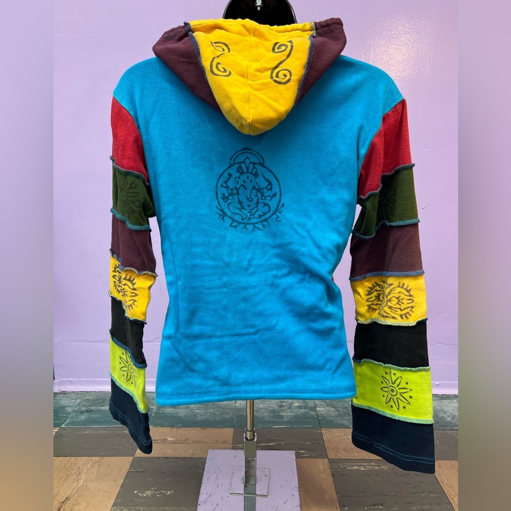 Ganesha Patchwork Hand Painted Zip Up Hoodie From… - image 3